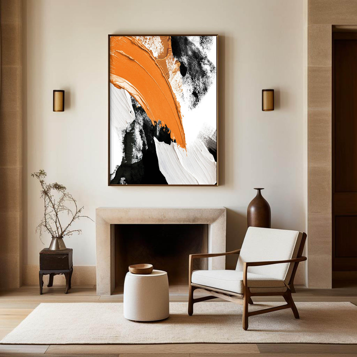 Vibrant Orange Abstract Oil Painting