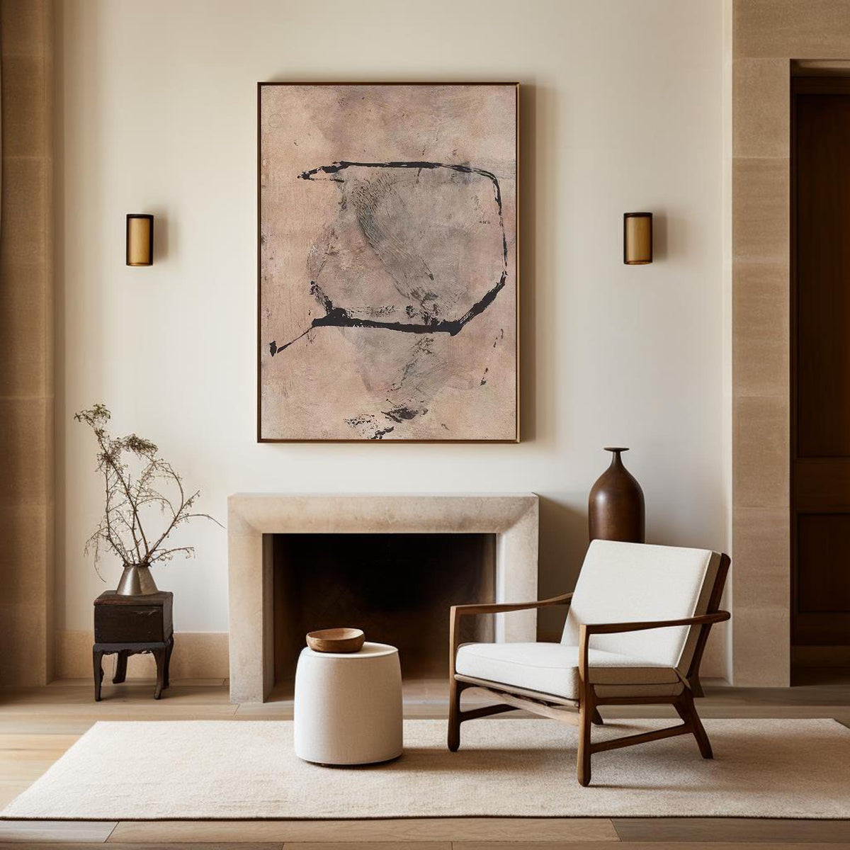 Minimalist Beige Abstract Painting Vertical