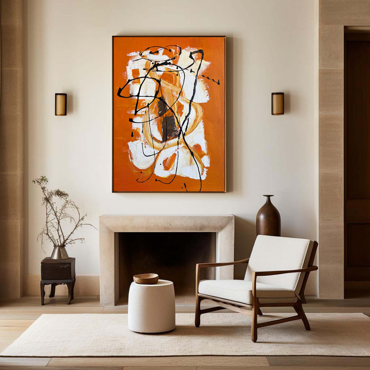 Vibrant Orange Abstract Expressionist Oil Painting
