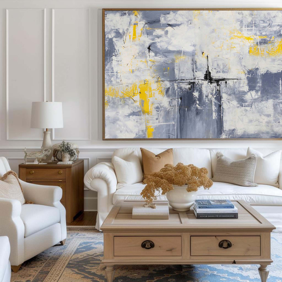 Gray Yellow Oil Painting Hand Painted