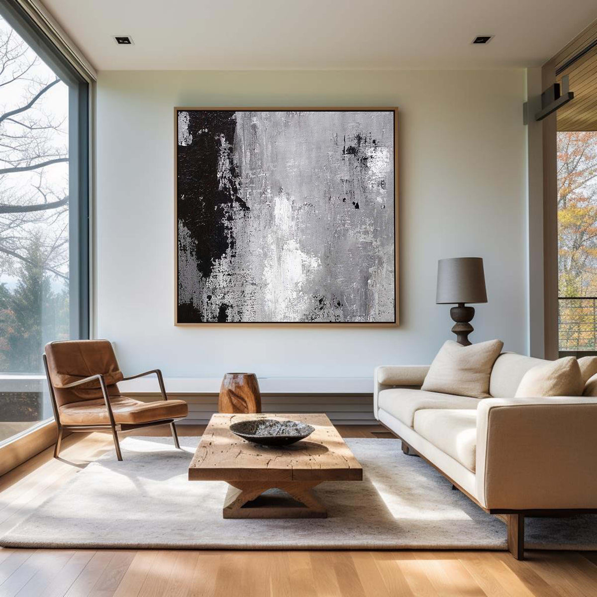 Grey White Black Abstract Art