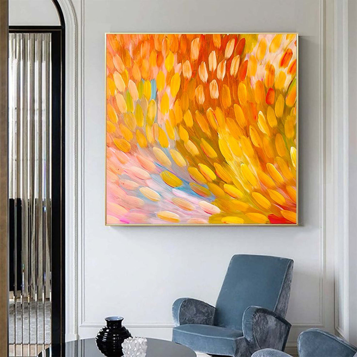 Orange Petal‑Brush Canvas Wall Art