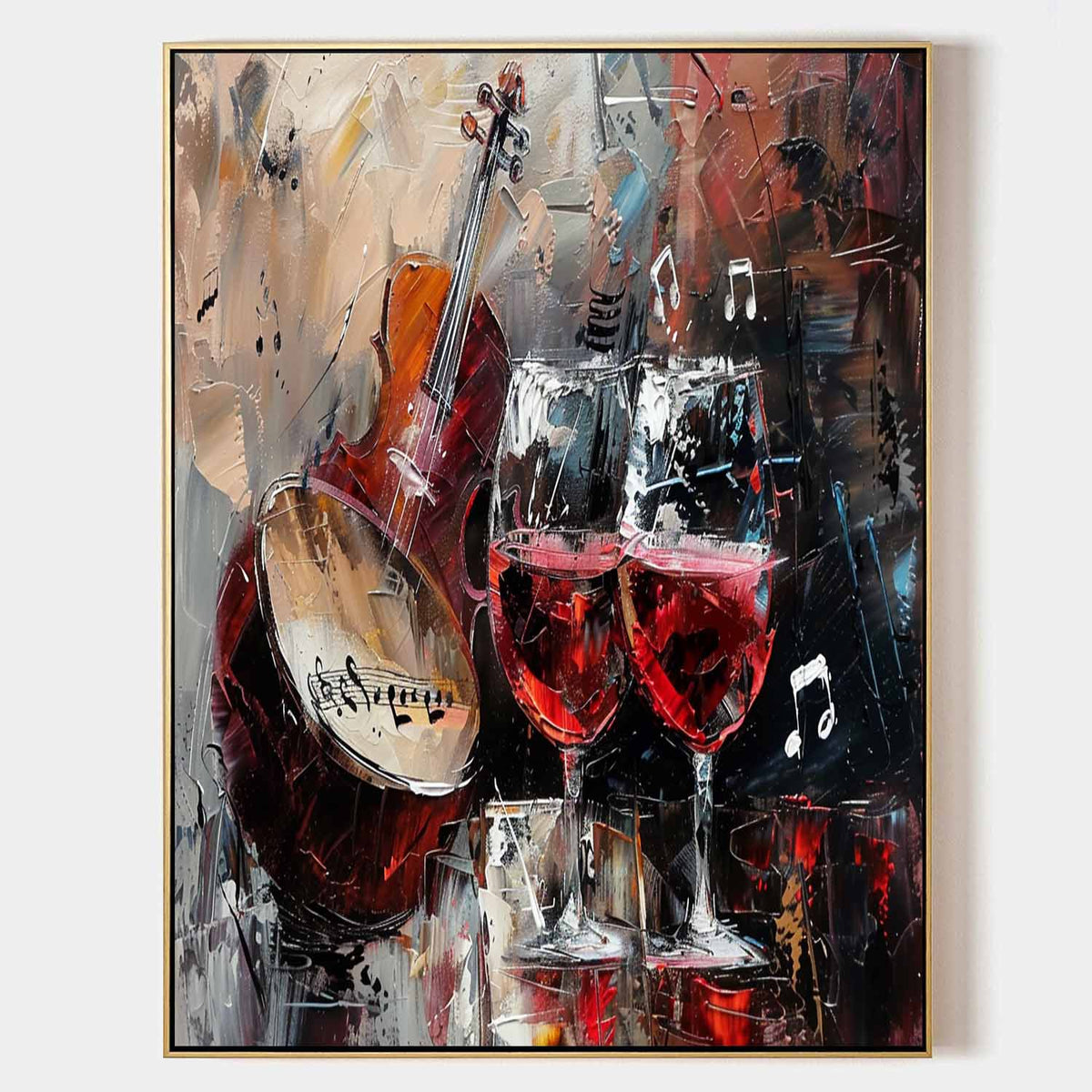 Textured Wine & Violin Oil Painting