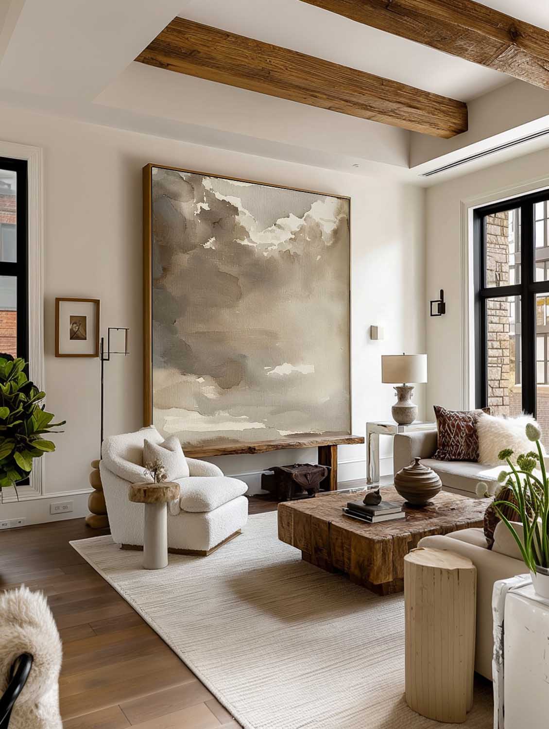 Misty Silence Neutral Abstract Oil Painting