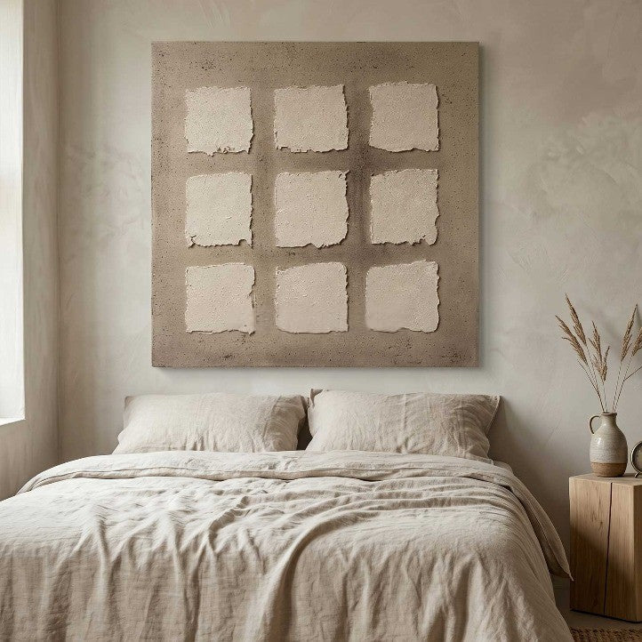 Wabi-Sabi Wall Art Minimalist Grid Texture Painting