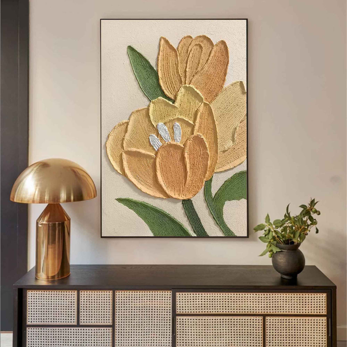 Yellow Tulip Textured Modern Wall Art