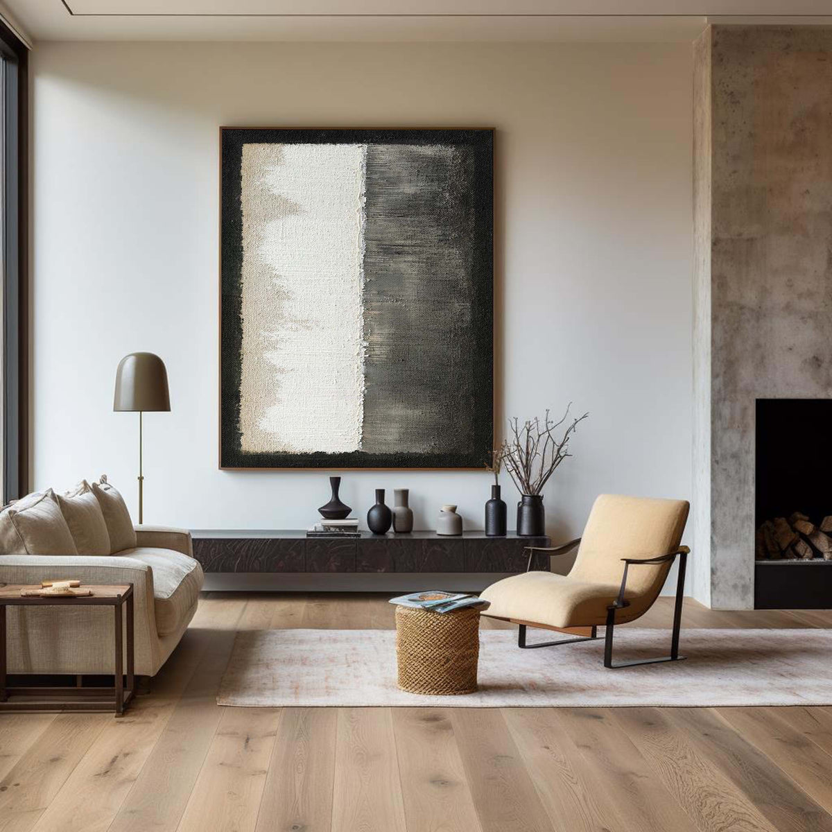 Monochrome Split Panel Abstract Painting