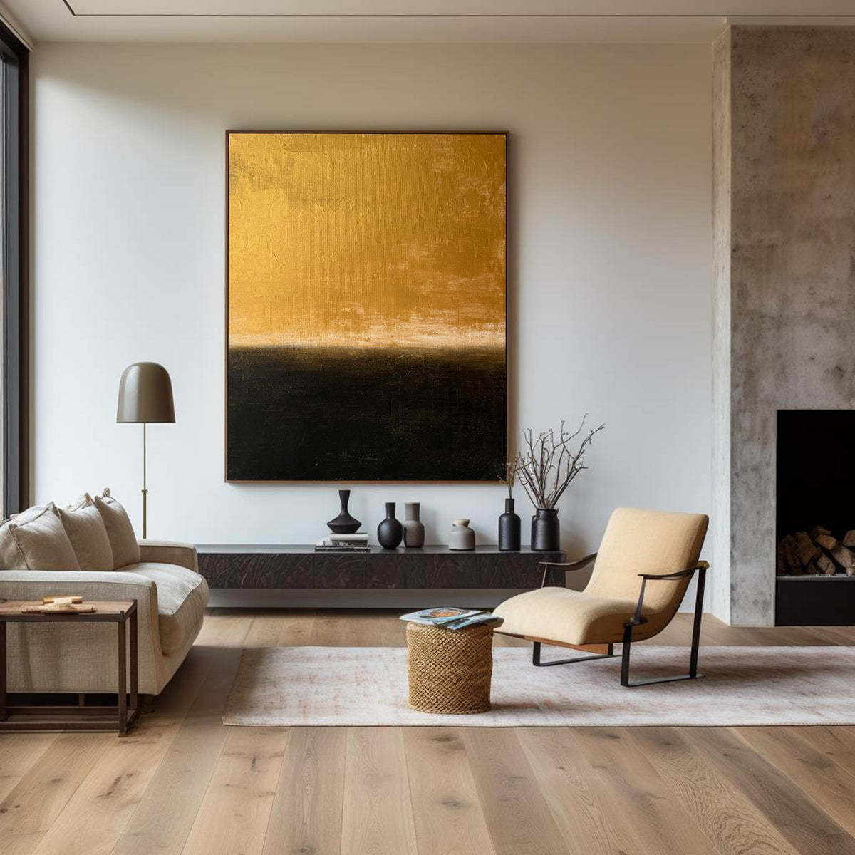Luxury Gold Black Abstract Linen Painting