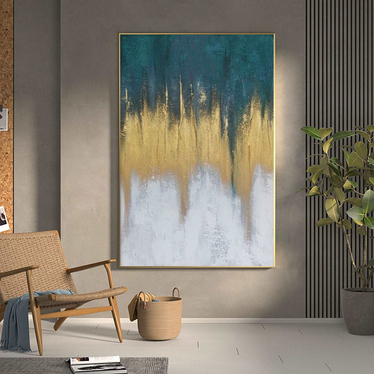 Teal & Gold Abstract Painting Vertical Luxury