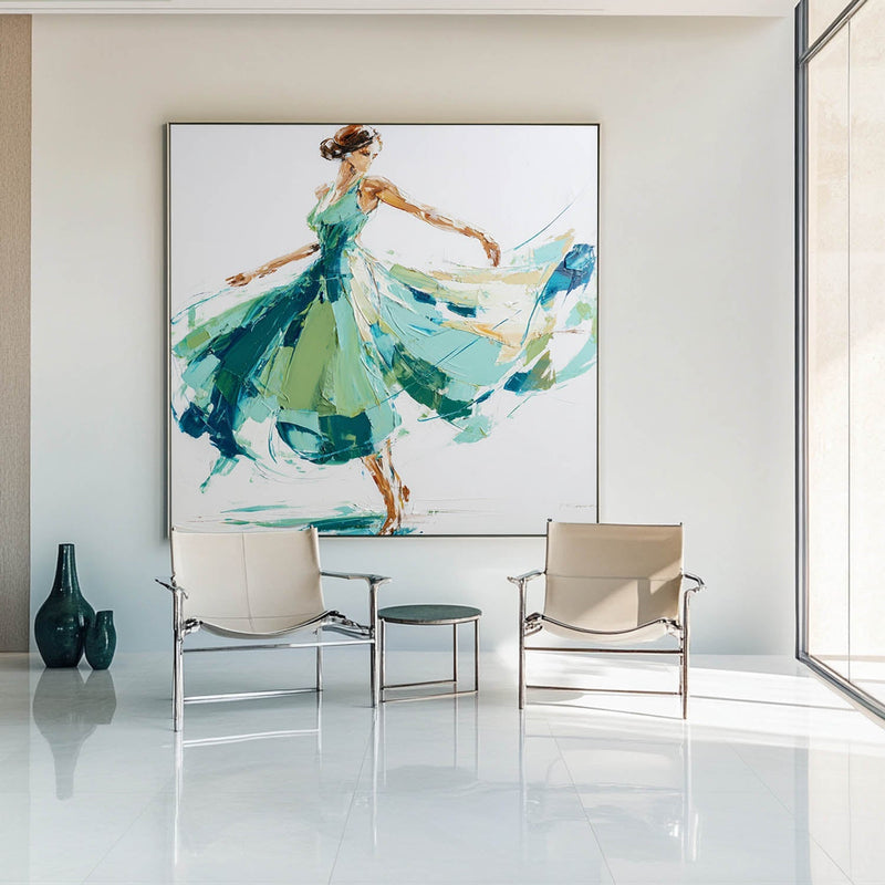Textured Ballerina Oil Painting Teal Green