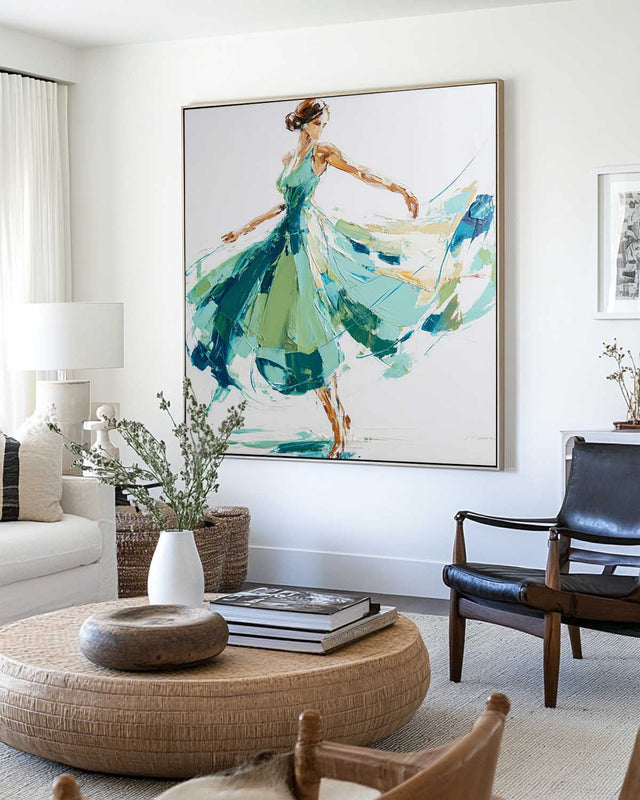Textured Ballerina Oil Painting Teal Green