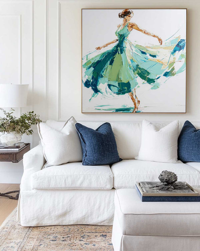 Textured Ballerina Oil Painting Teal Green