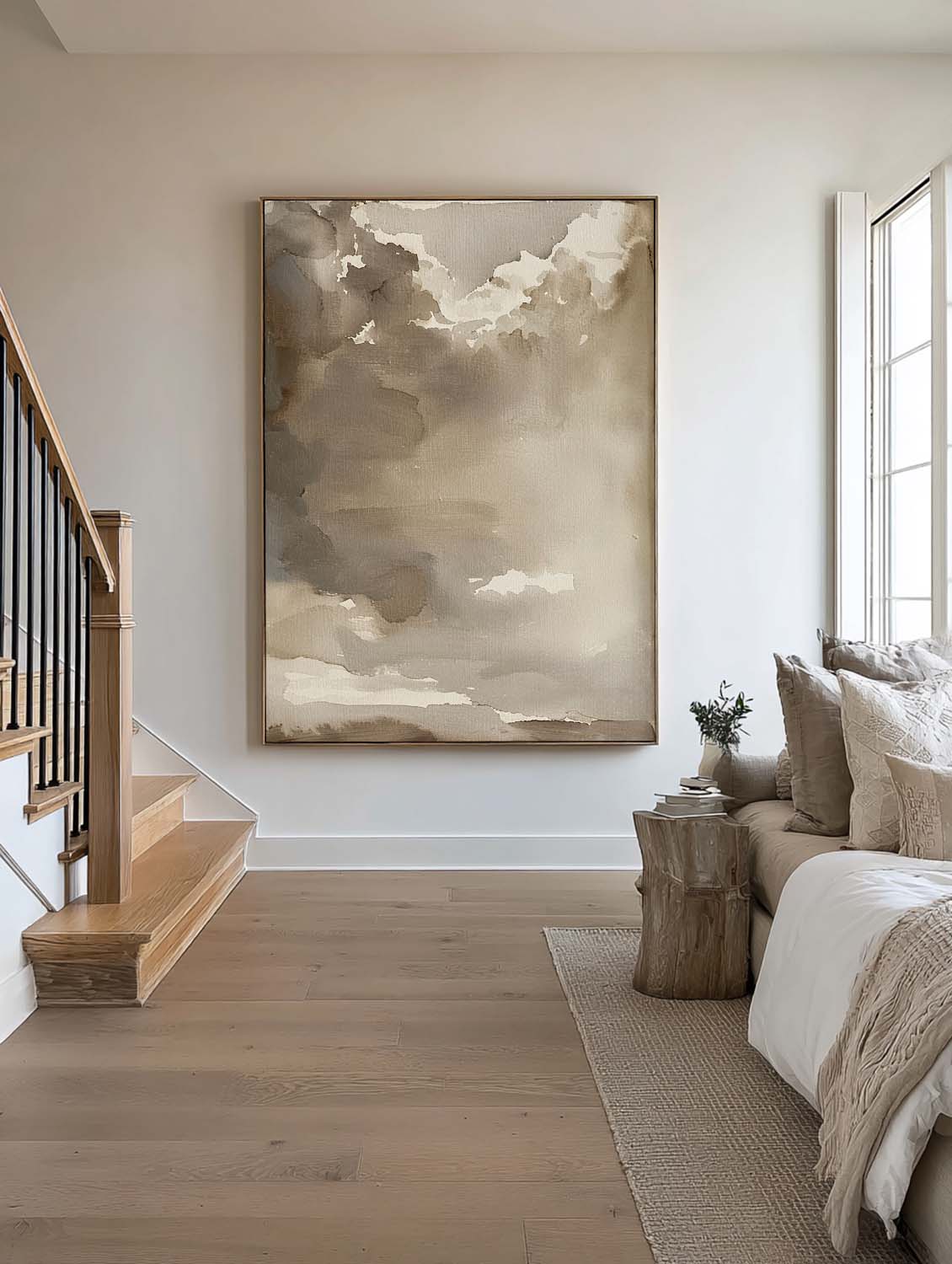 Misty Silence Neutral Abstract Oil Painting