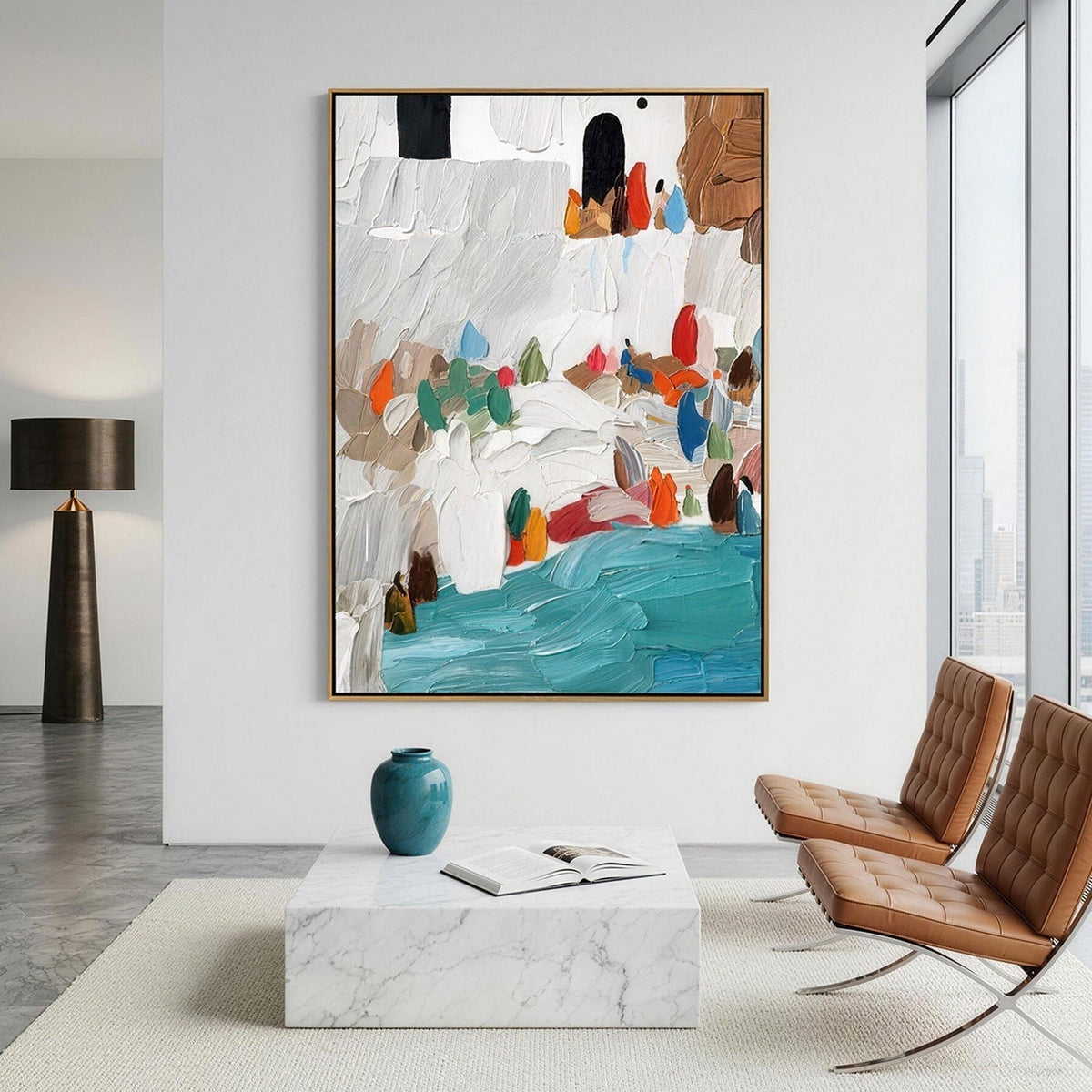 Mediterranean Coastal Village Impasto Painting