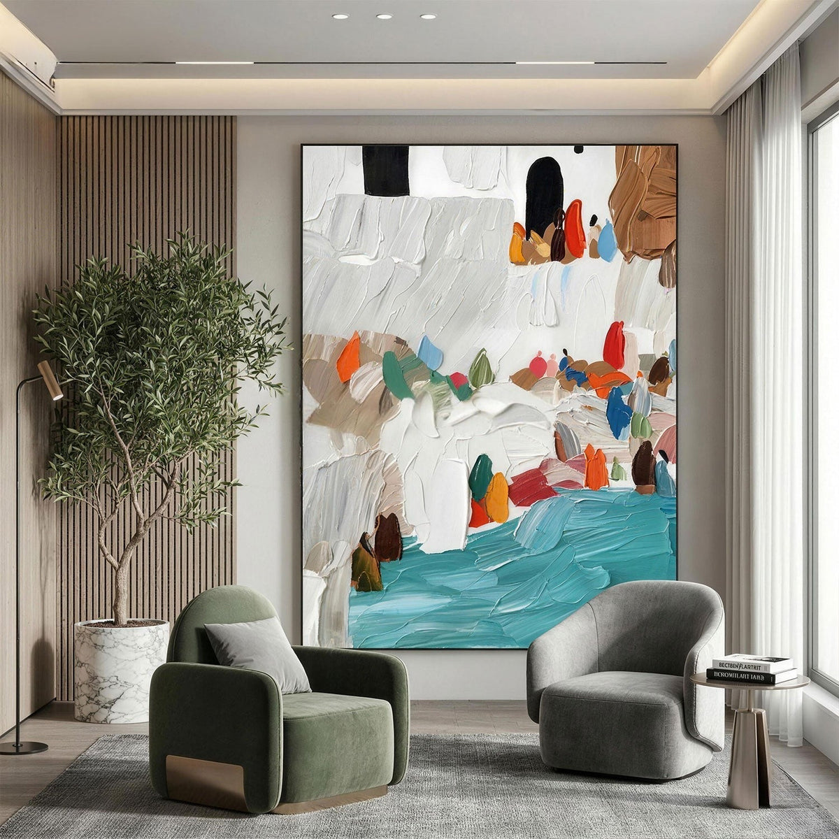 Mediterranean Coastal Village Impasto Painting