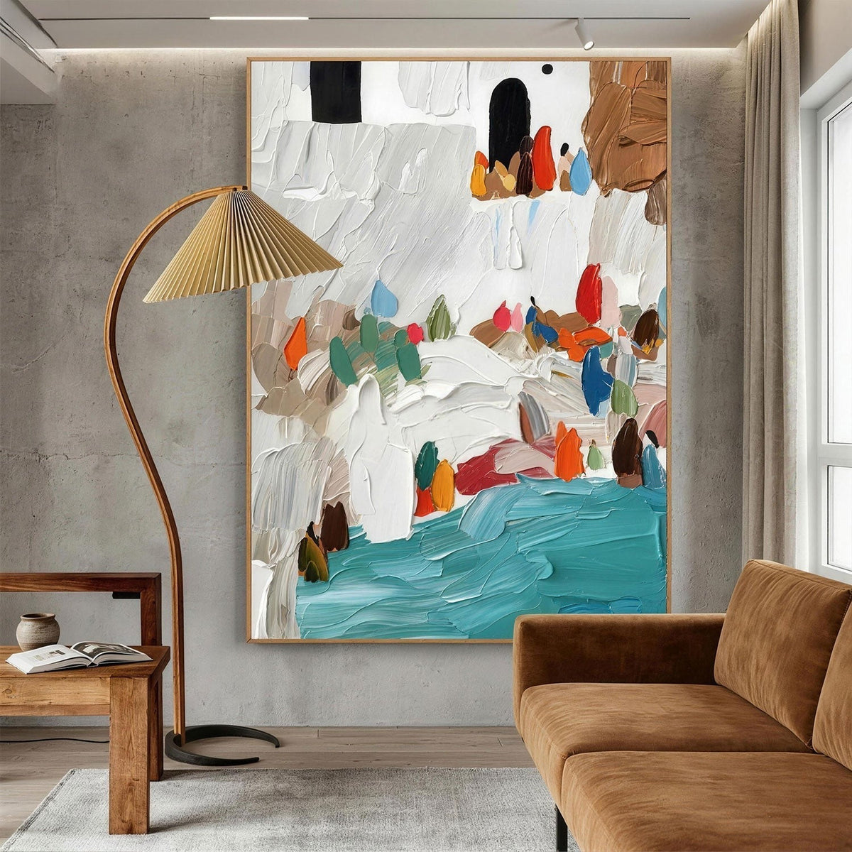 Mediterranean Coastal Village Impasto Painting