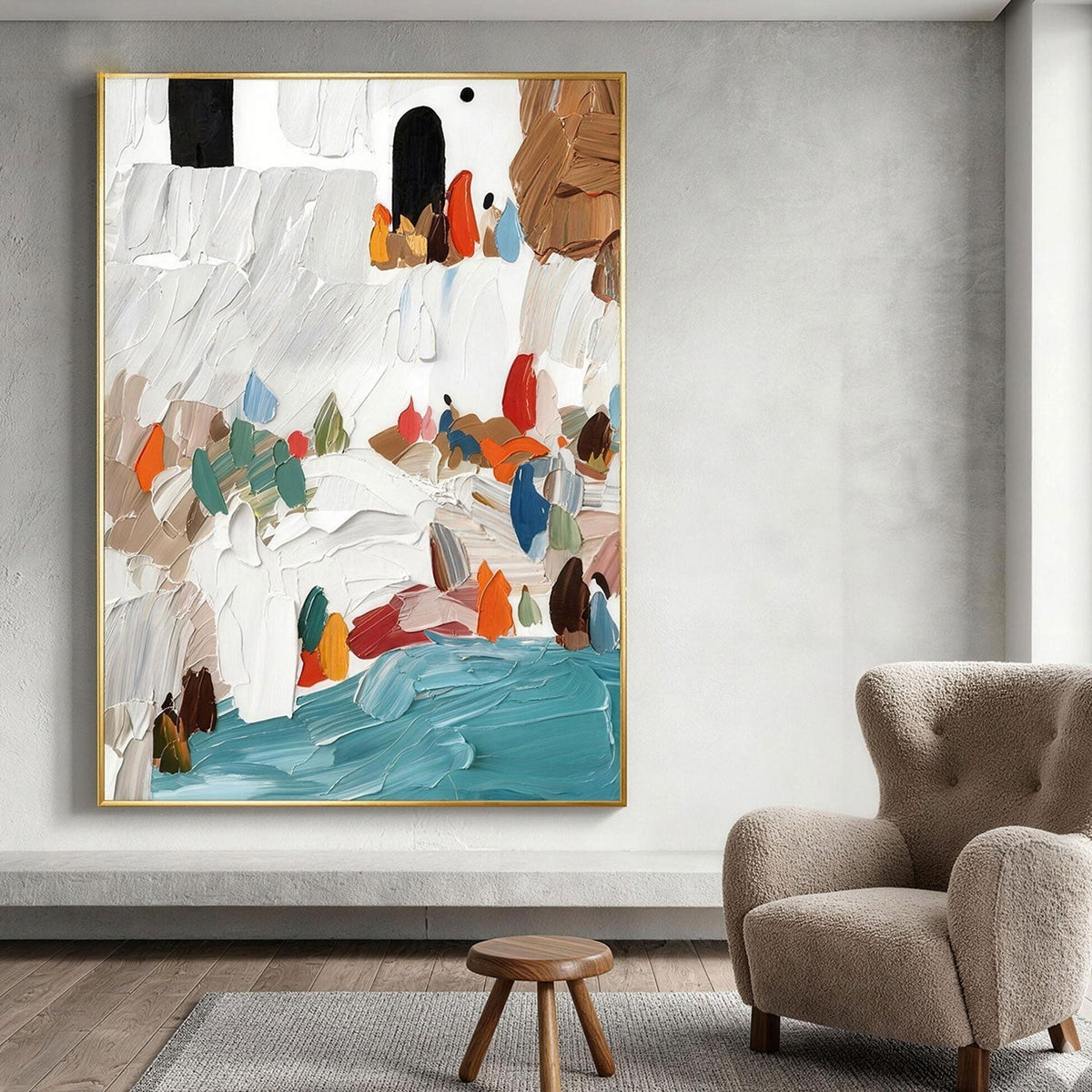 Mediterranean Coastal Village Impasto Painting