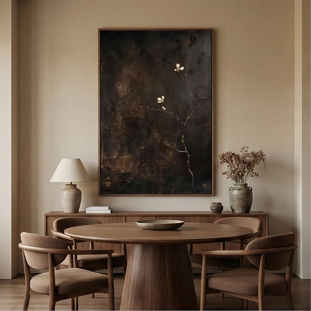 Dark Bloom Floral Wabi-Sabi Oil Painting