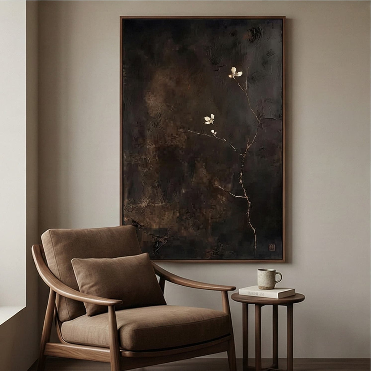 Dark Bloom Floral Wabi-Sabi Oil Painting