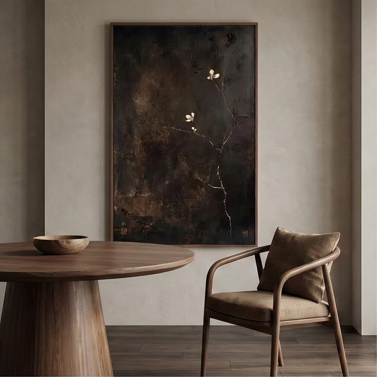 Dark Bloom Floral Wabi-Sabi Oil Painting