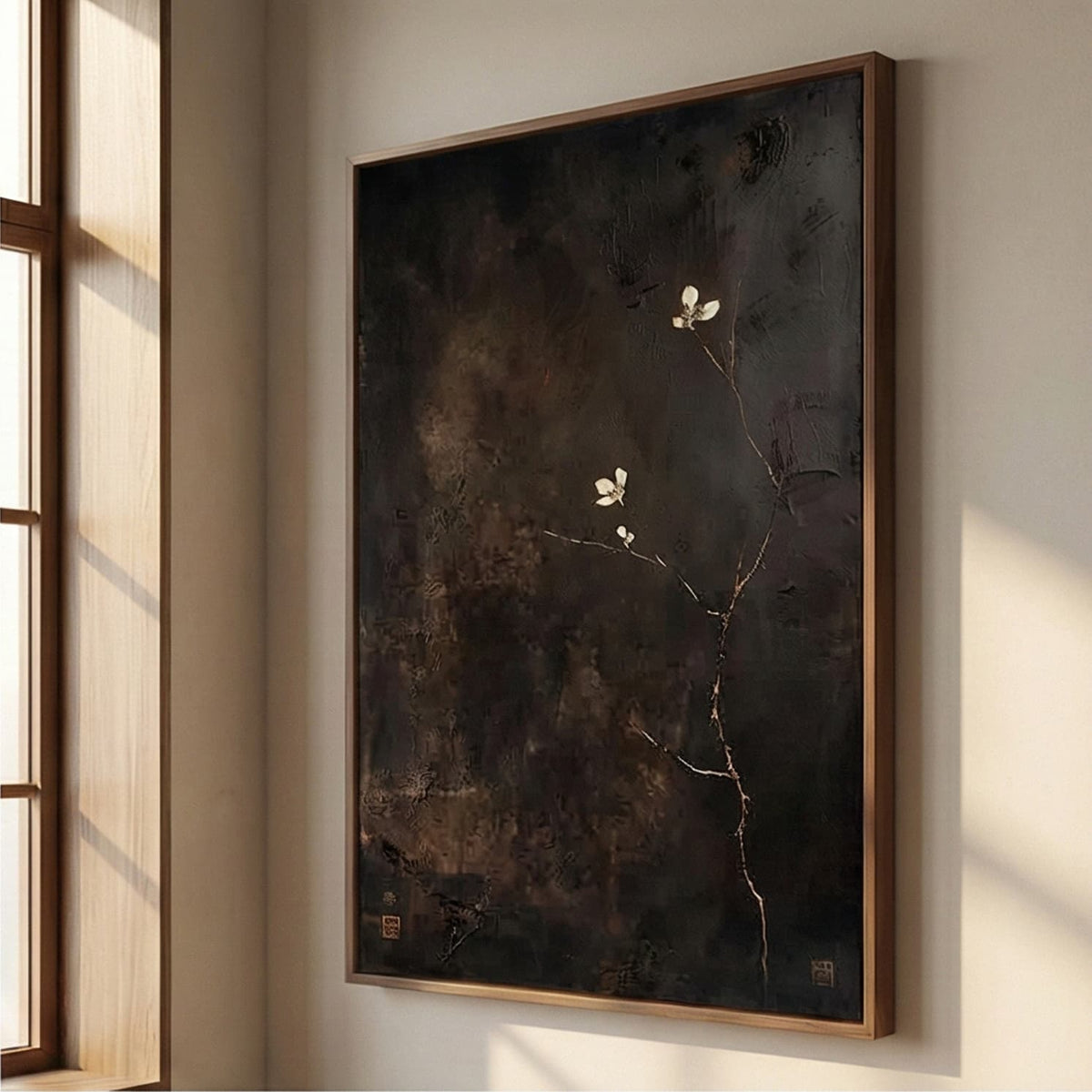 Dark Bloom Floral Wabi-Sabi Oil Painting