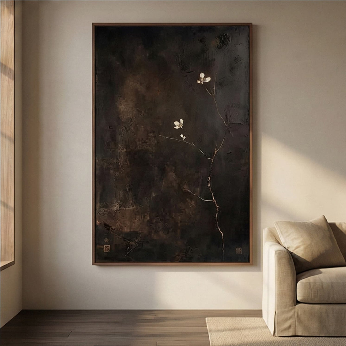 Dark Bloom Floral Wabi-Sabi Oil Painting