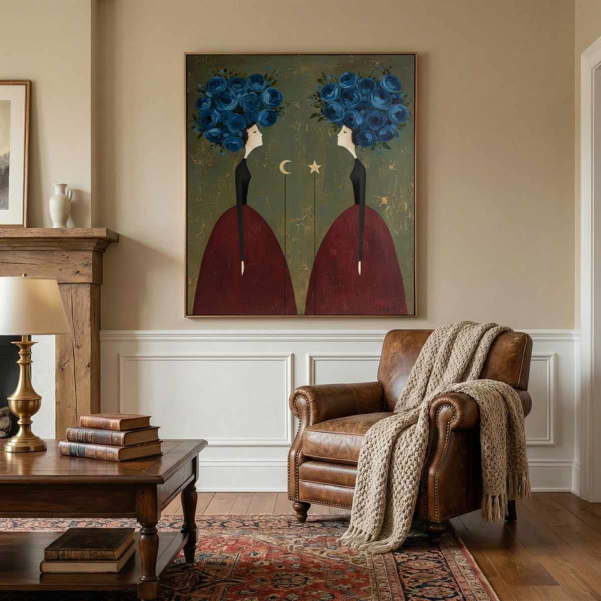 Celestial Bloom Sisters Surreal Oil Painting