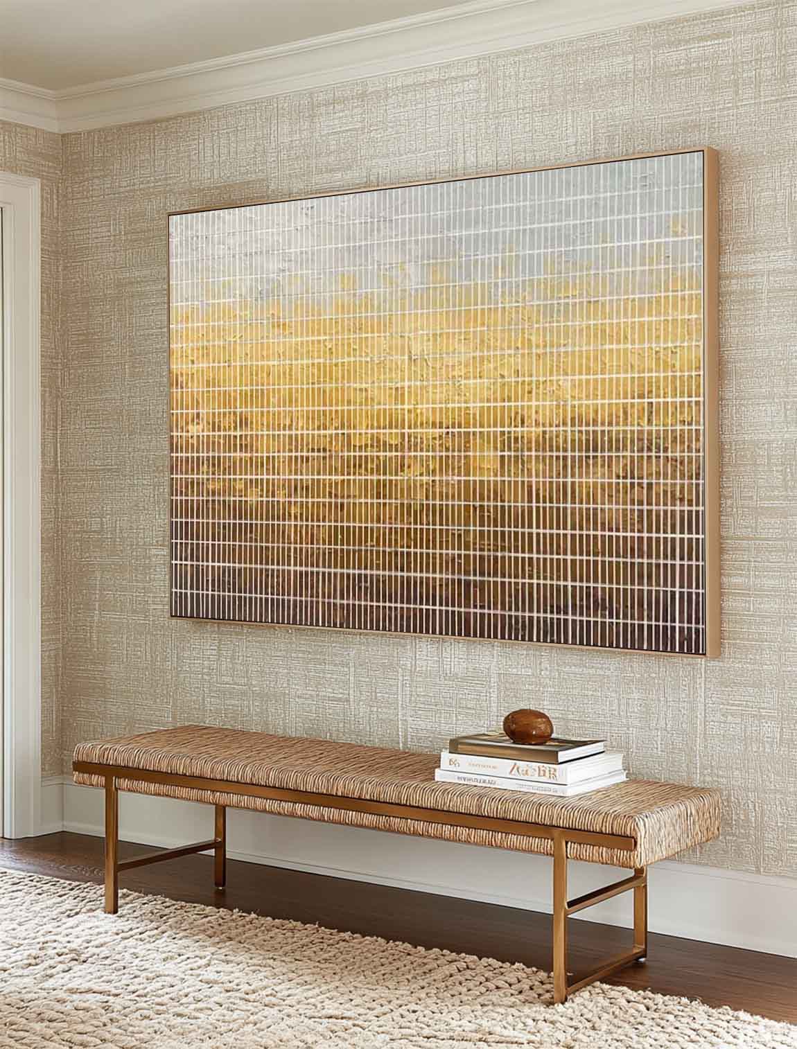 Abstract Warm Gold and Neutral Oil Painting