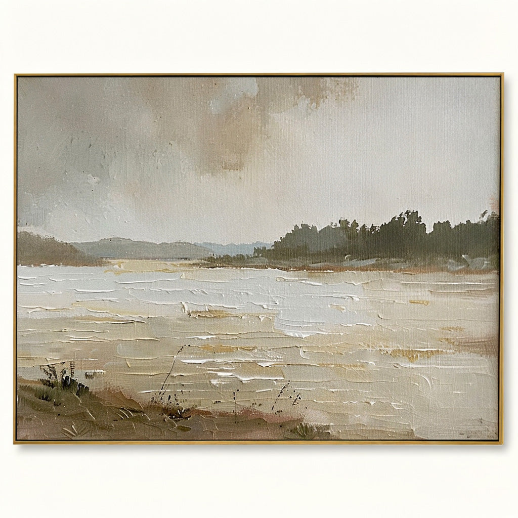 Quiet Shore Neutral Landscape Oil Painting