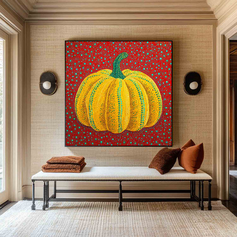 Dot Art Pumpkin Painting Vibrant Yellow and Red