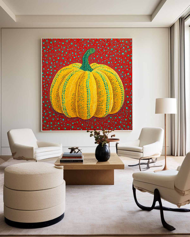Dot Art Pumpkin Painting Vibrant Yellow and Red
