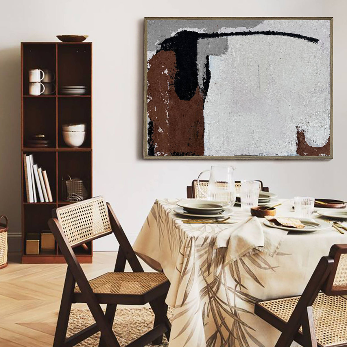 Wall Art Abstract Panoramic Neutral Modern Linen Canvas Living Room | Neutralighting