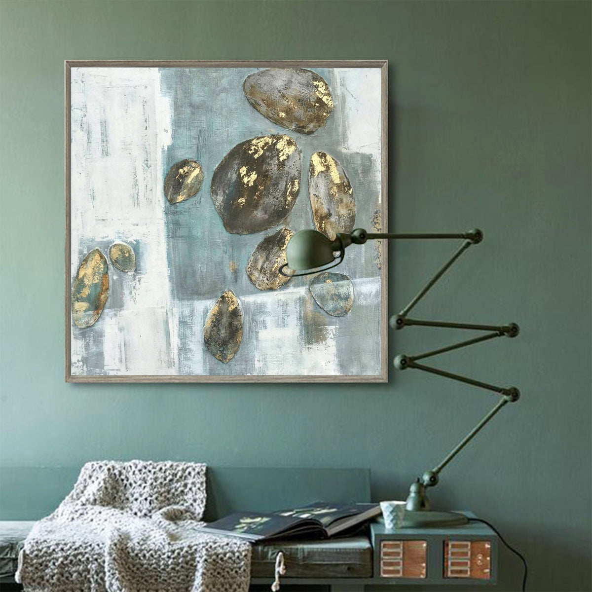 Gold Accent Pebble Abstract Painting Square