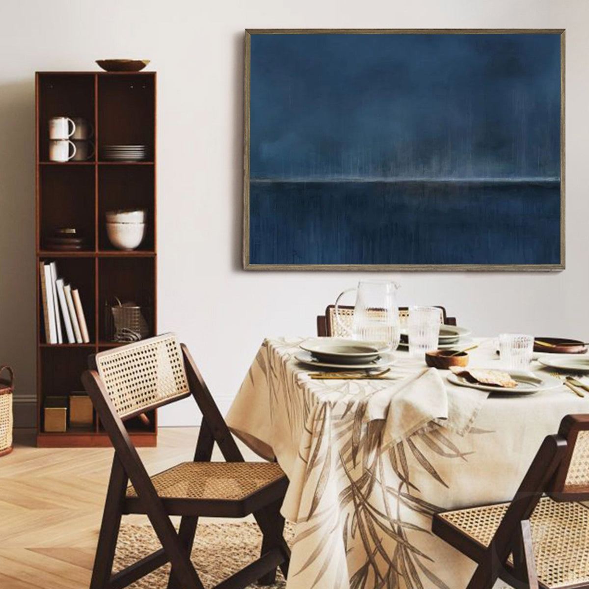 Wall Art Dark Blue Horizon Seascape Minimalist Textured Canvas Living Room