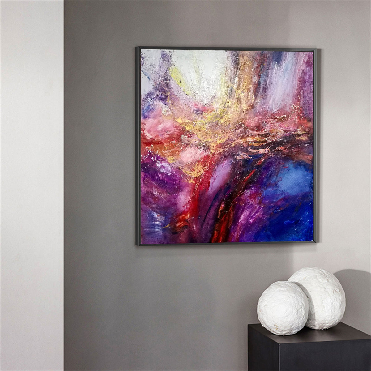 Purple‑Pink‑Gold Square Abstract  Swirling Thick Impasto‑Texture Artwork