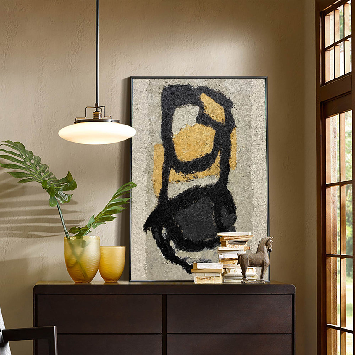 Luxury Gold & Black Abstract Oil Painting