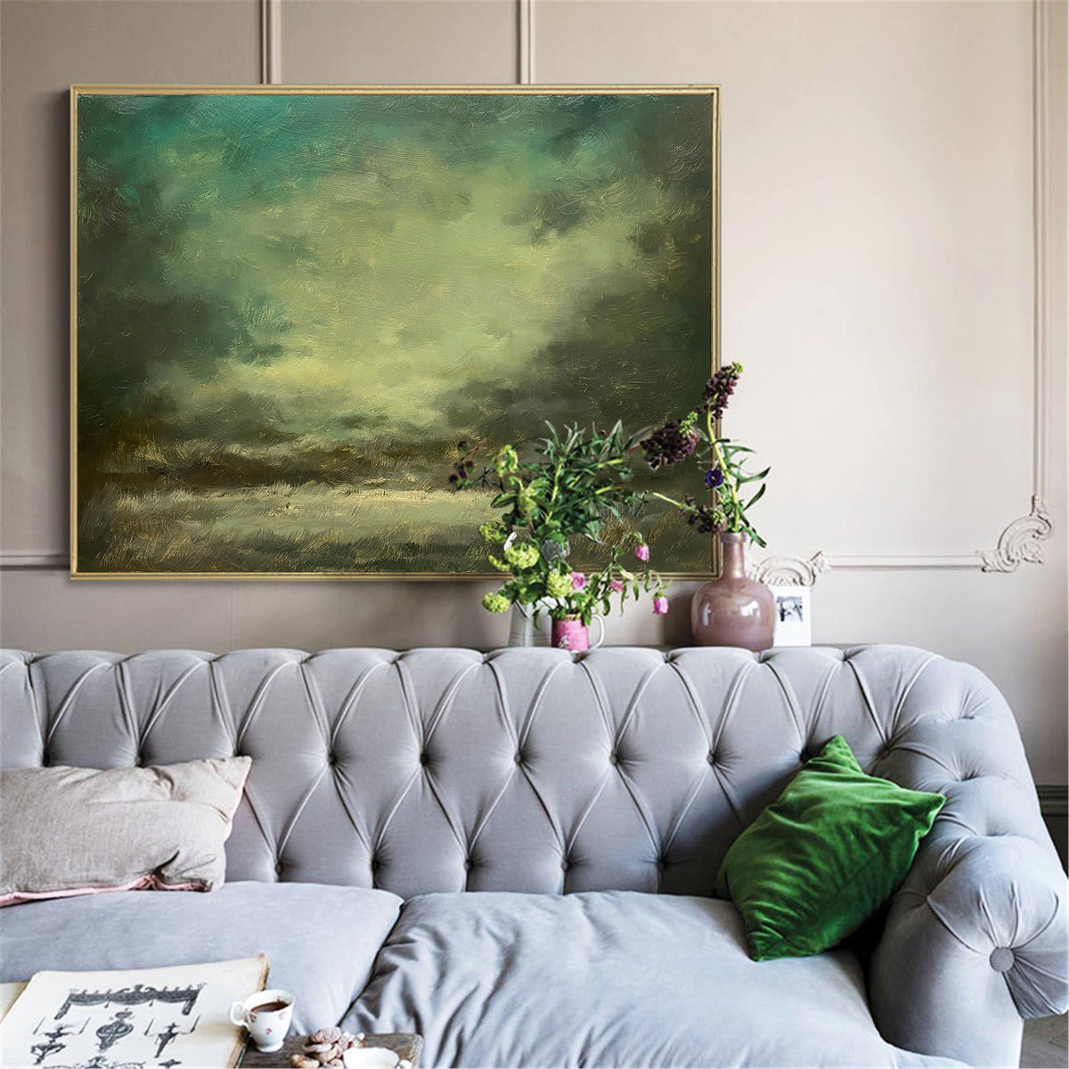 Abstract Forest Green Moody Landscape Oil Acrylic Linen Canvas Painting