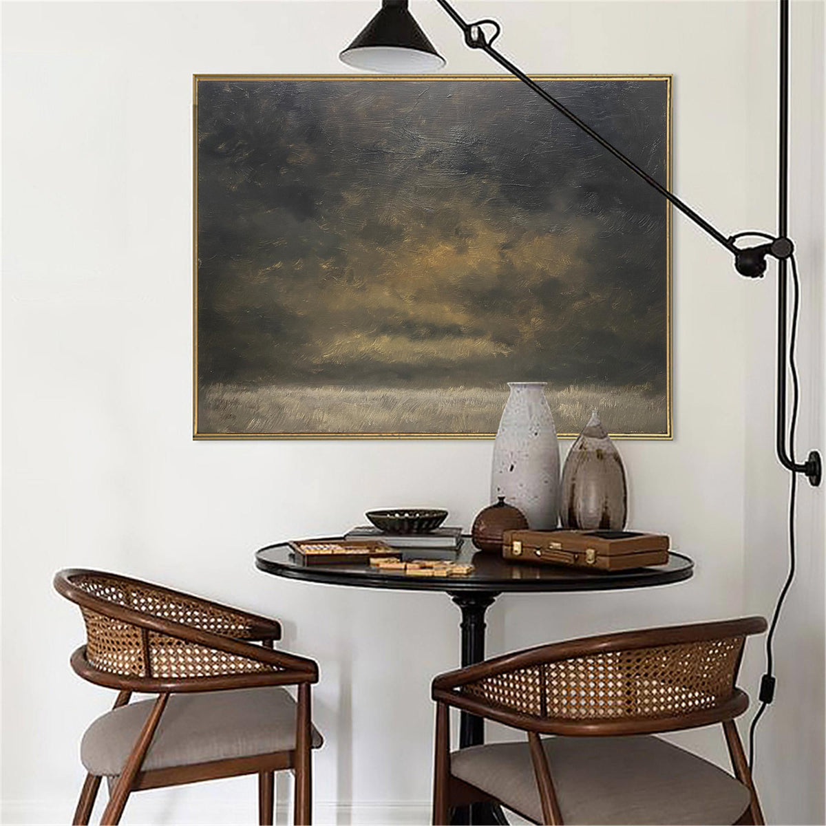 Moody Gold Charcoal Landscape Oil Painting