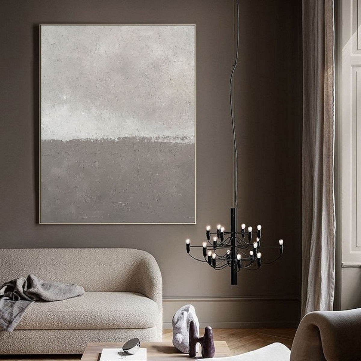 Taupe‑Greige Vertical Two‑Tone Plaster‑Textured Minimalist Artwork