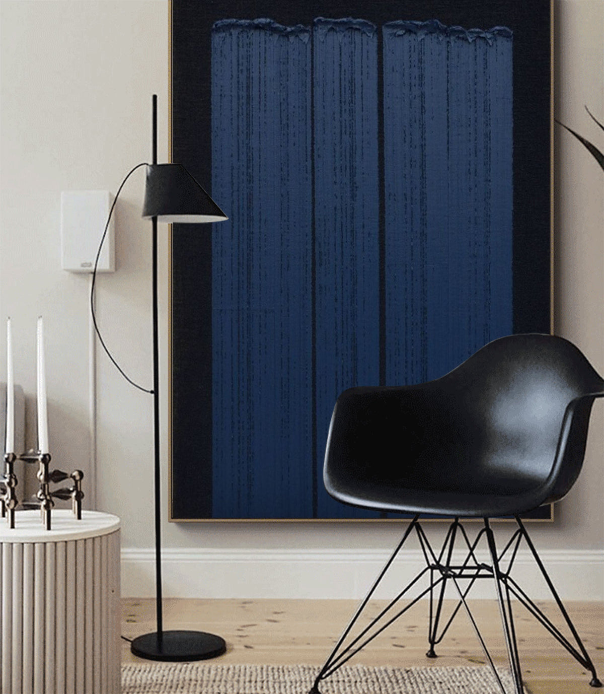 Textured Indigo Blue Vertical Abstract Painting