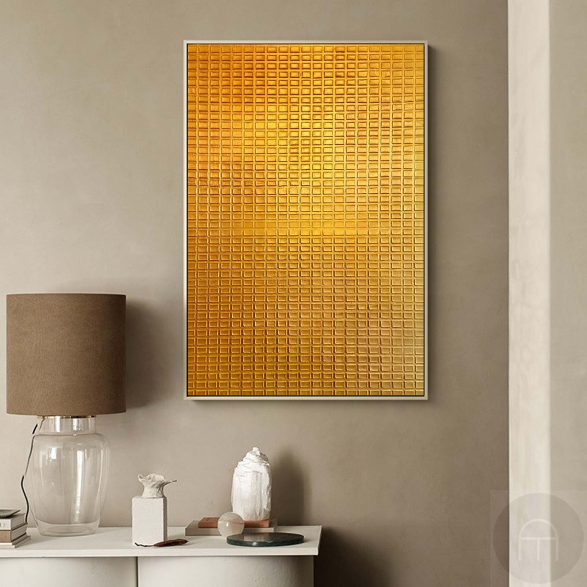 Golden Grid Texture Canvas Wall Art