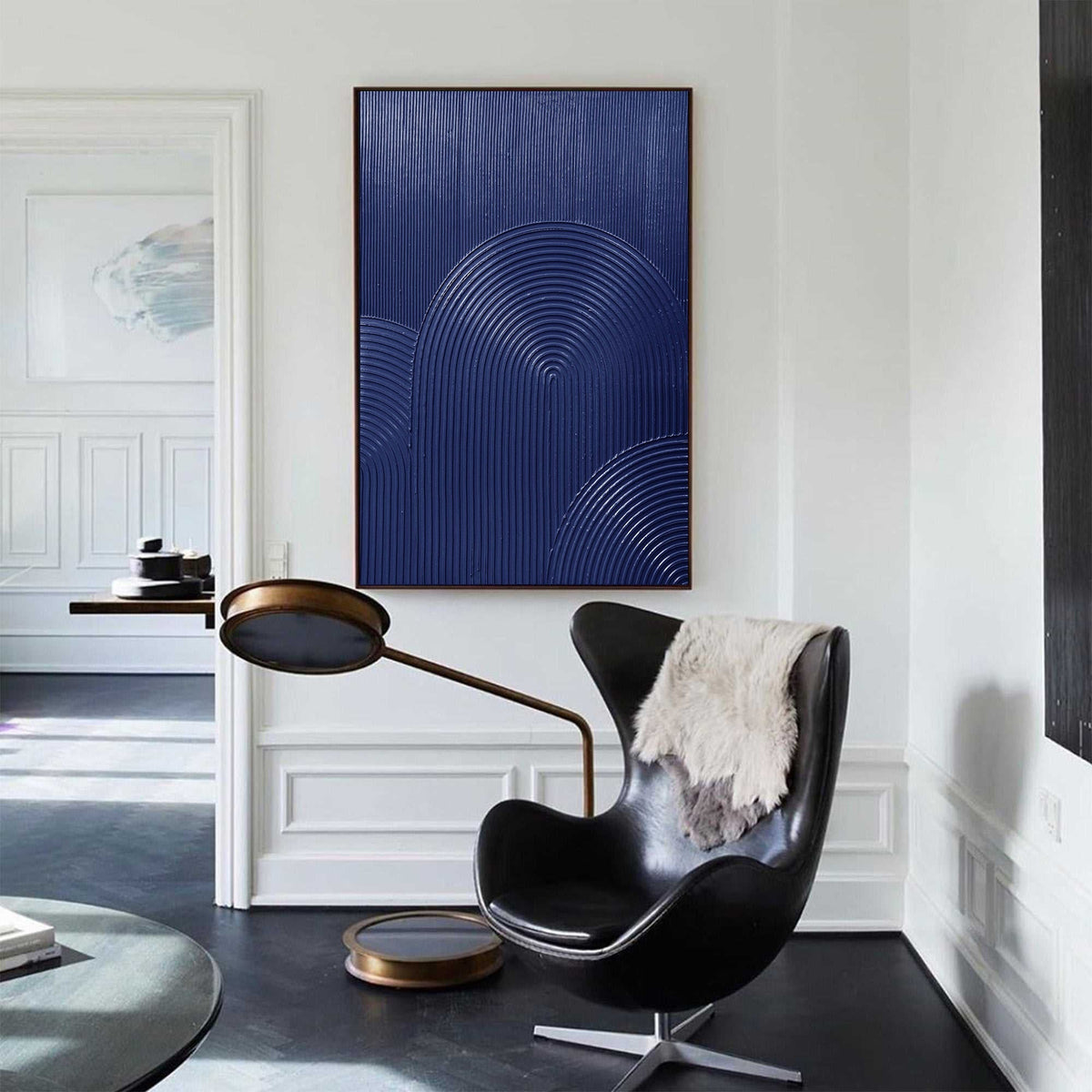 Wall Art Navy Blue Arched Lines Geometric Minimalist Texture Living Room
