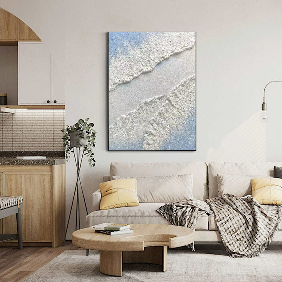 Textured Coastal Waves Abstract Painting