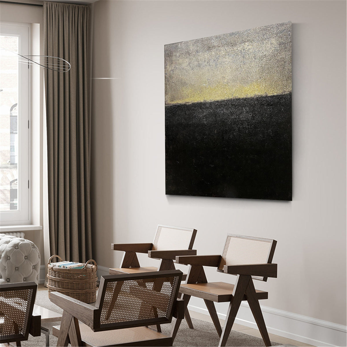 Minimalist Black Gold Grey Abstract Landscape Oil Painting