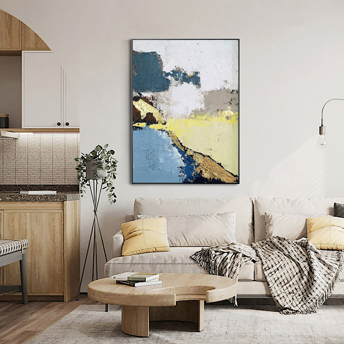 Blue Yellow Geometric Abstract Canvas Wall Art