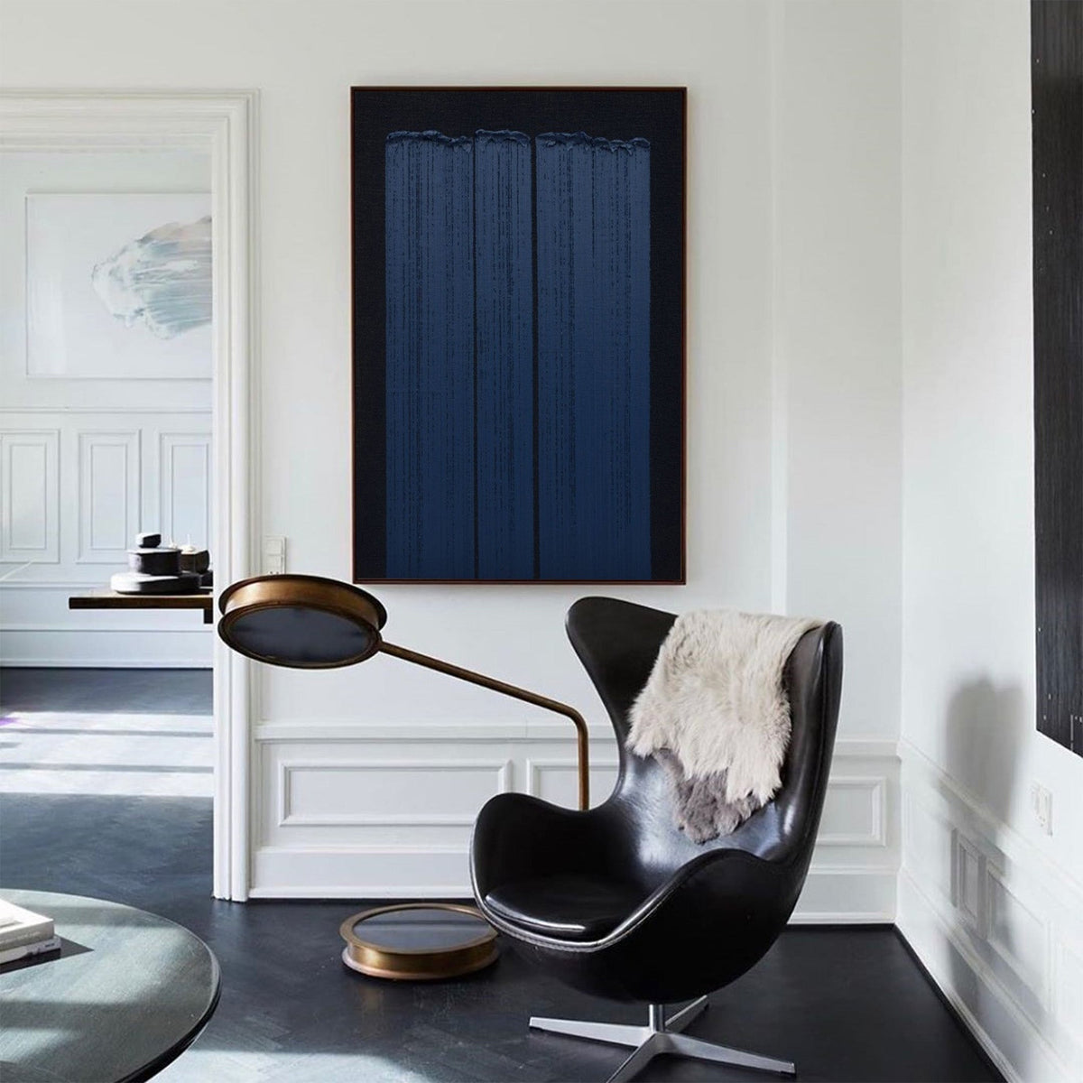 Textured Indigo Blue Vertical Abstract Painting