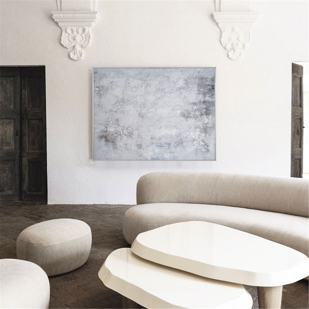 Grey‑Silver‑White Horizontal Abstract  Faded Layered‑Tone Texture Artwork