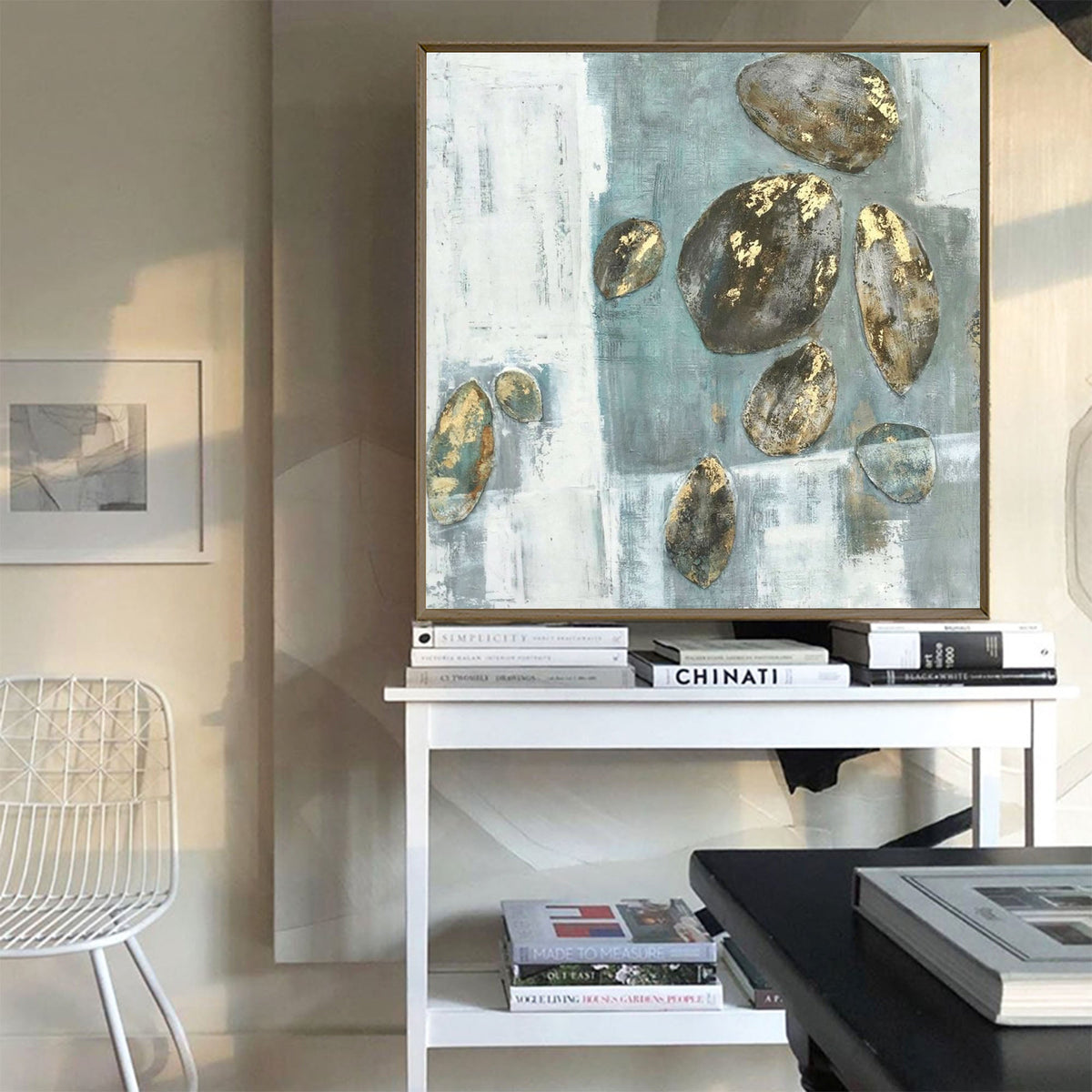 Gold Accent Pebble Abstract Painting Square