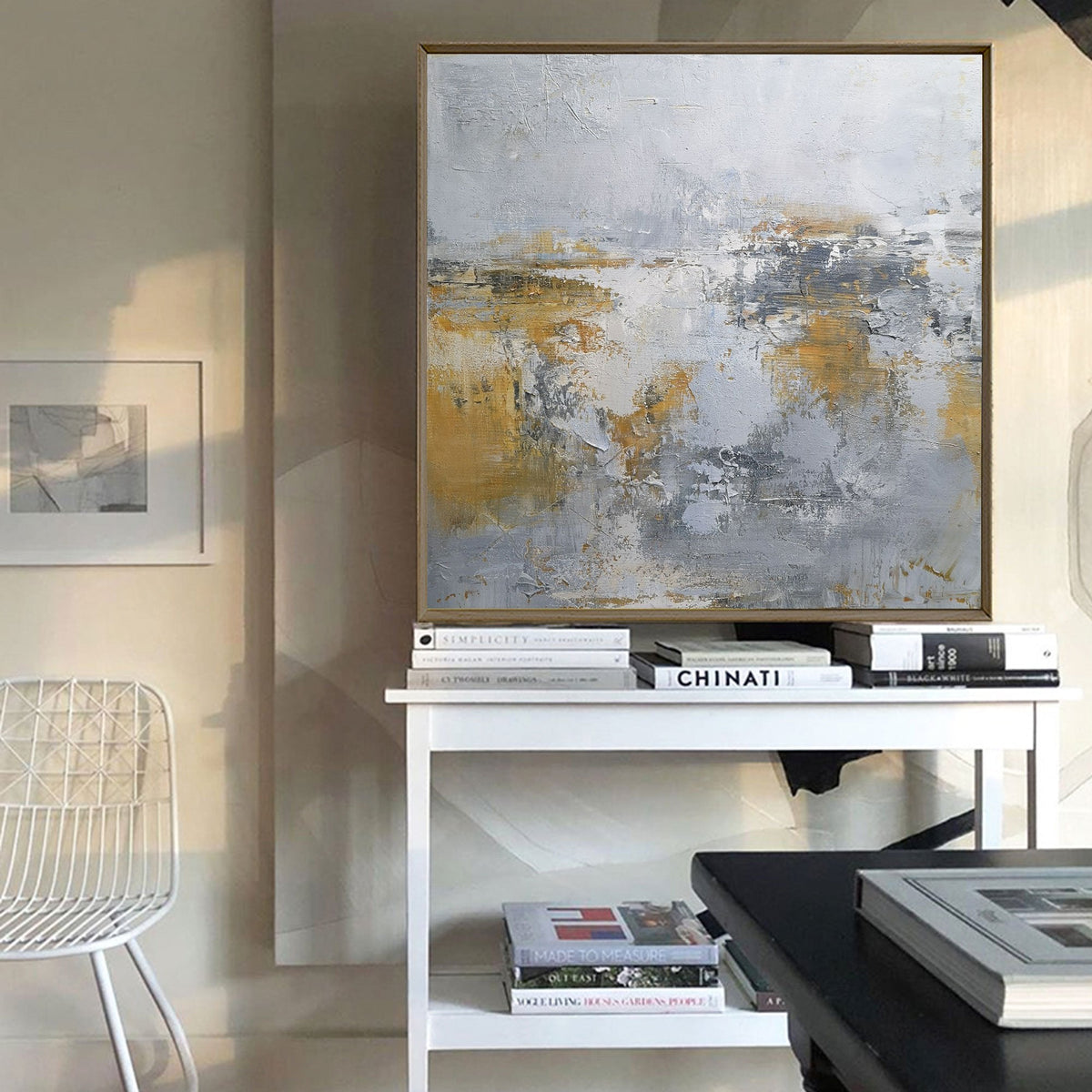 Wabi-Sabi Gold & Gray Abstract Oil Painting