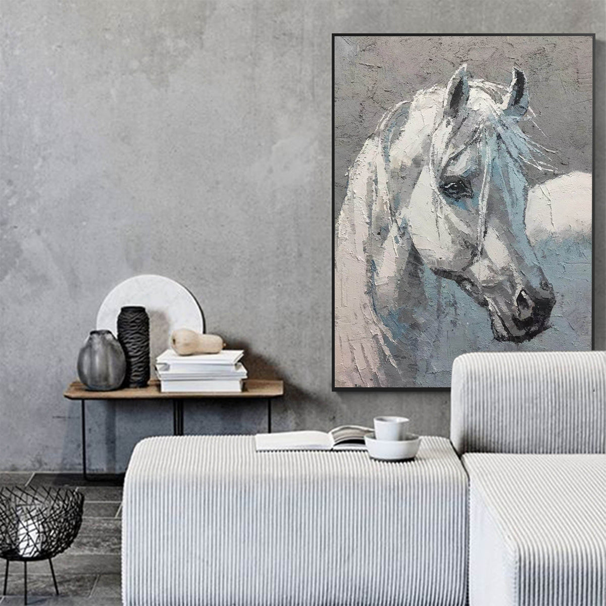 Textured Equine Portrait Animal Unstretched Linen Canvas Wall Art